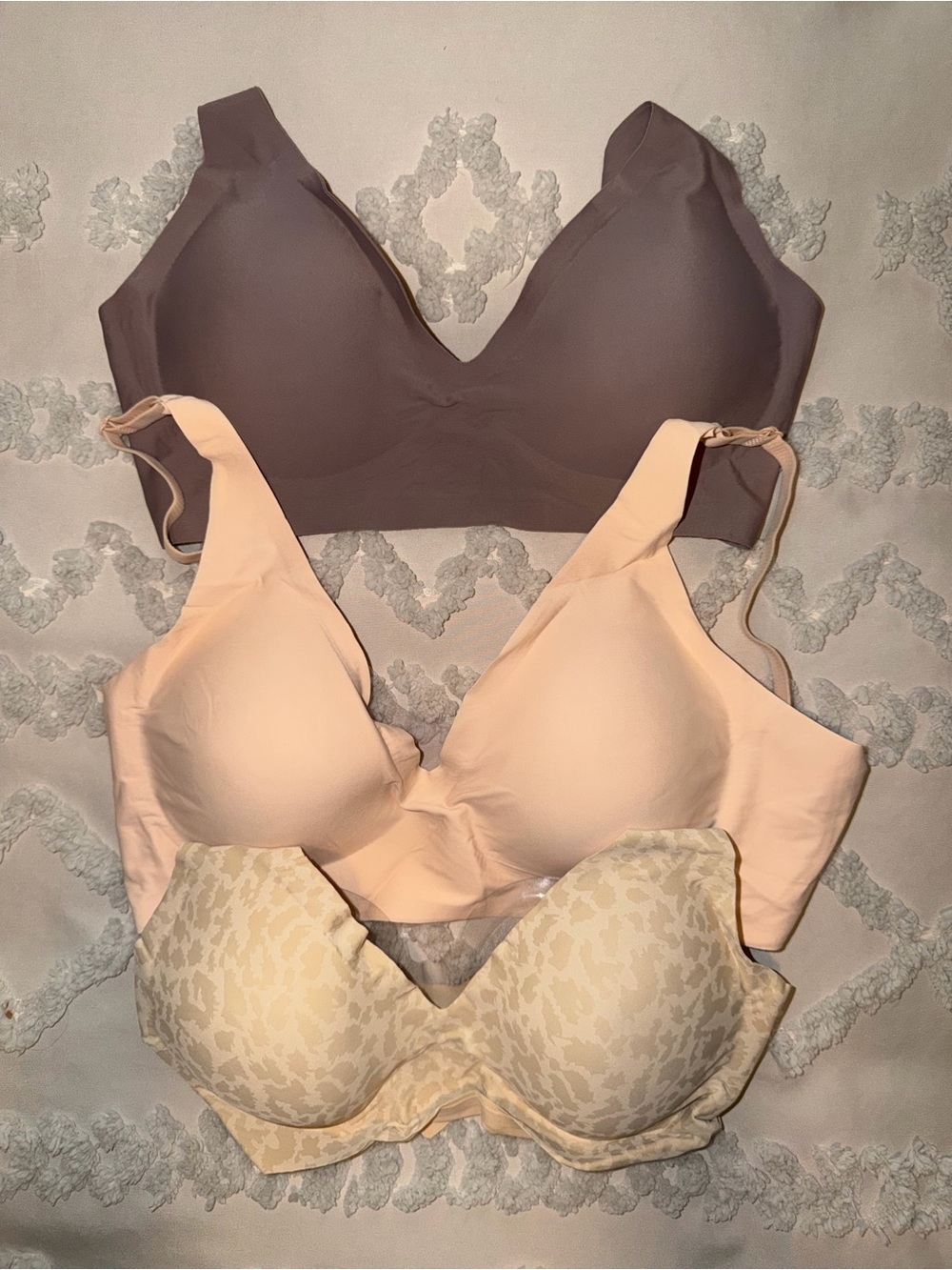 3-Pack Wireless Everyday Bras in Taupe, Blush & Ivory Leopard NWOT